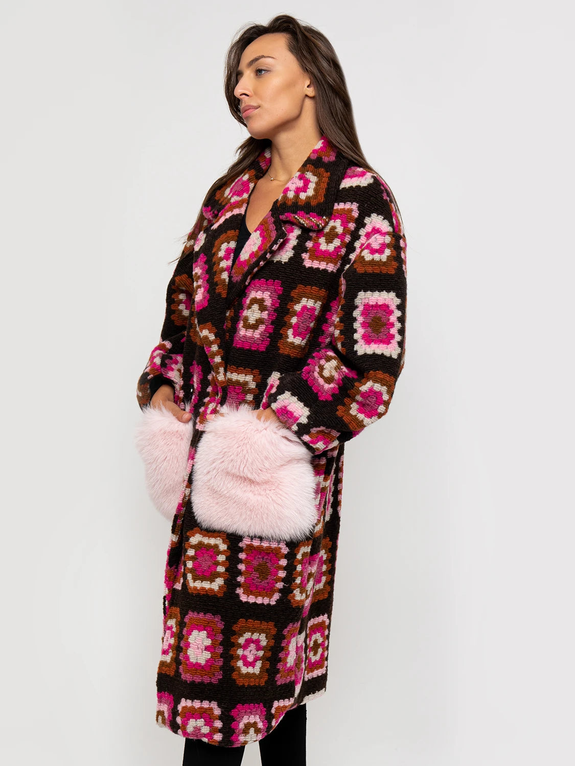 COAT - pockets in fuchsia and brown fox