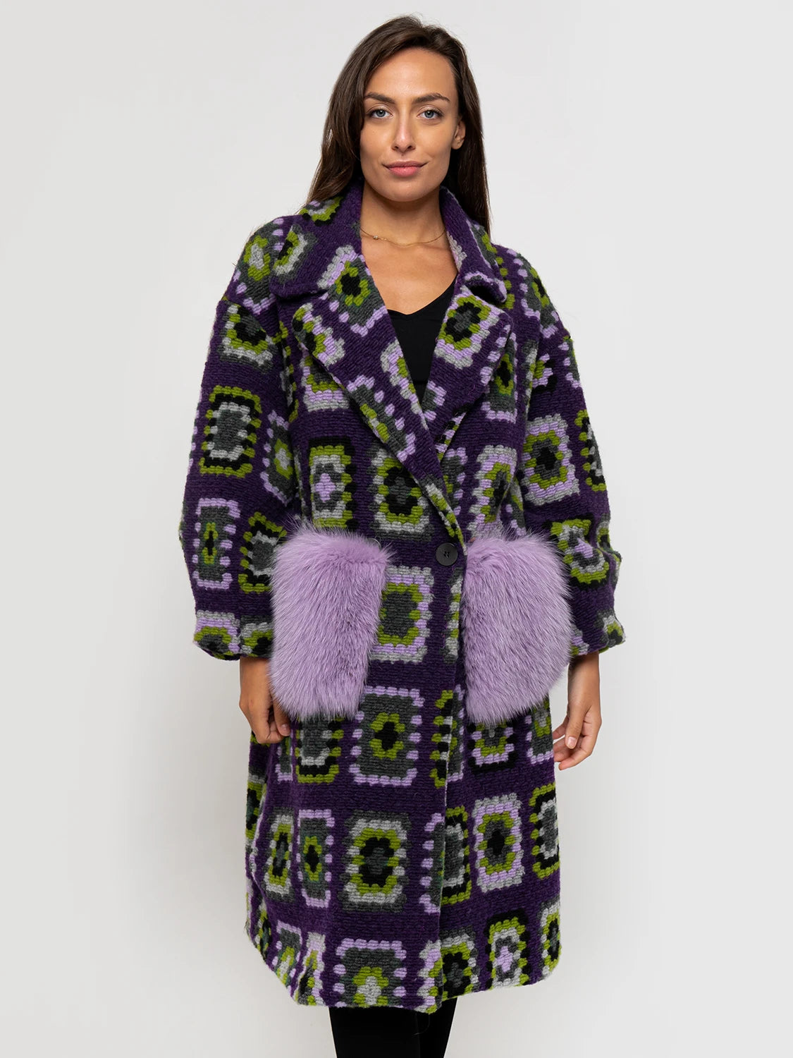 CAPPOTTO - tasche in volpe viola & verde