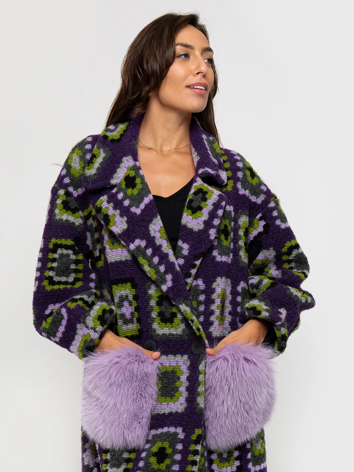 COAT - purple and green fox pockets