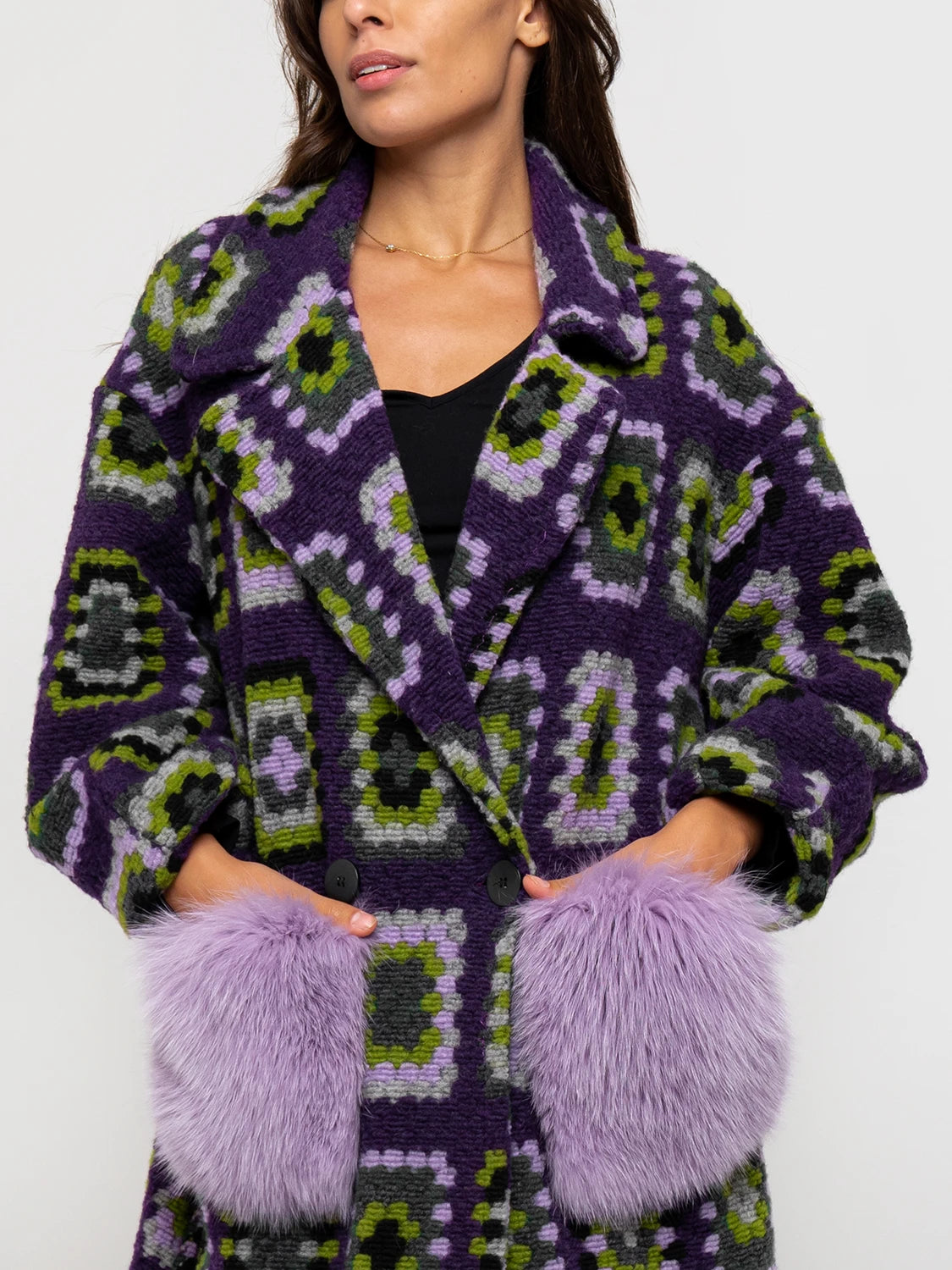 CAPPOTTO - tasche in volpe viola & verde