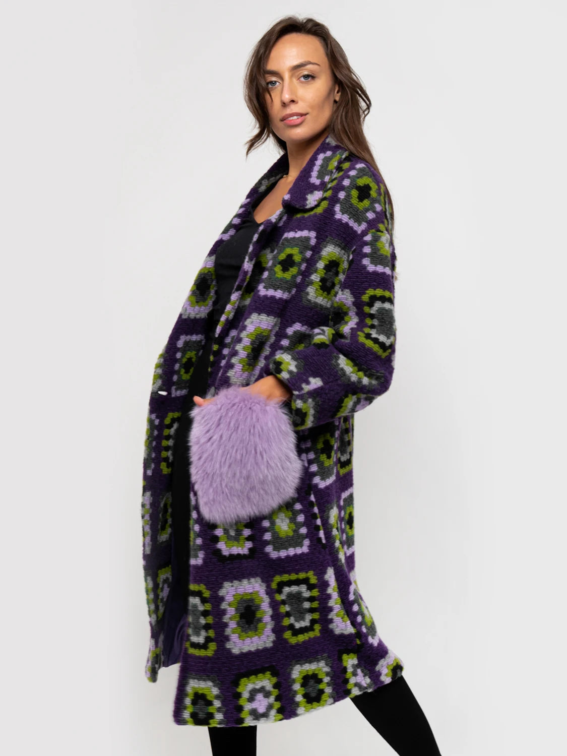 CAPPOTTO - tasche in volpe viola & verde