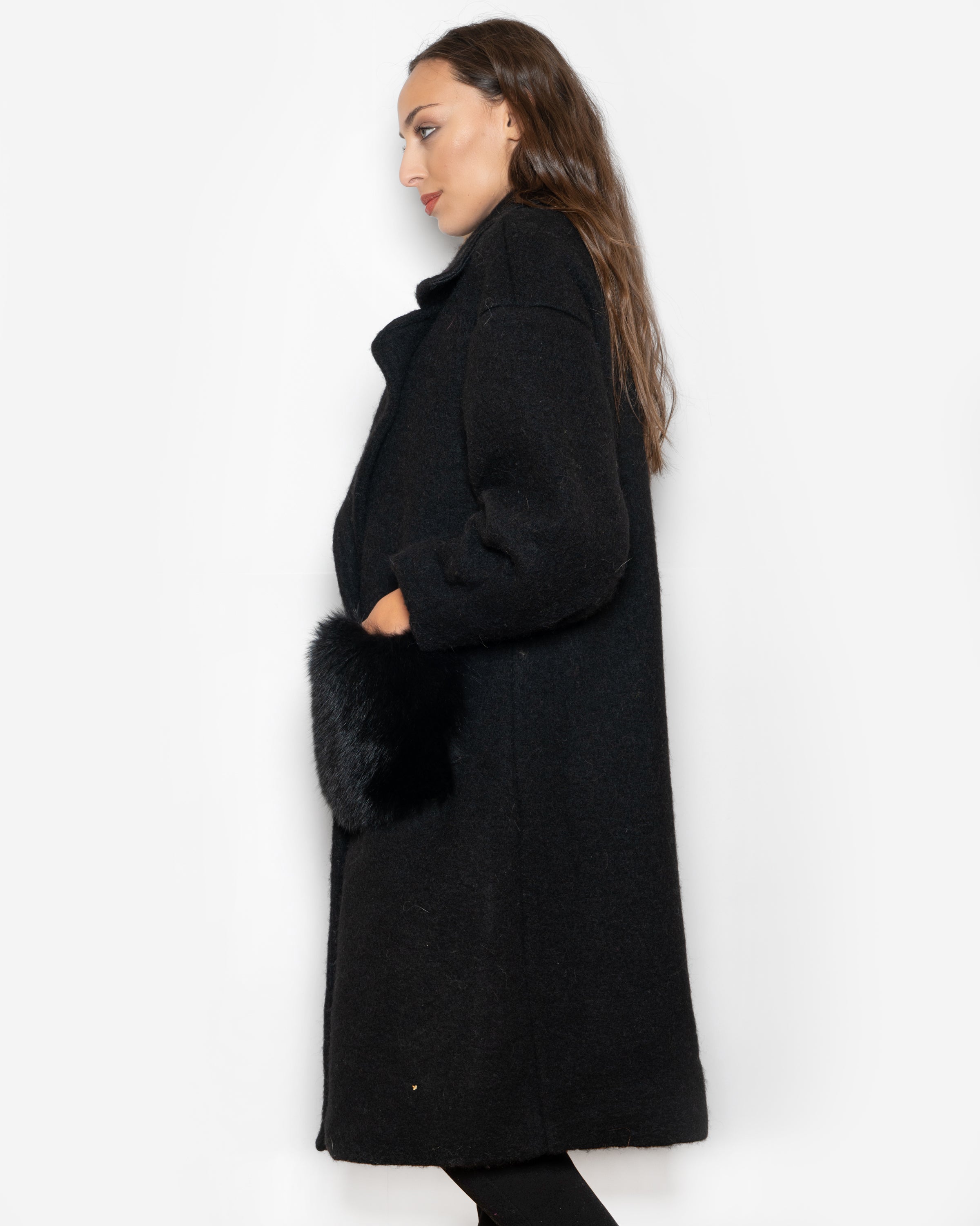 Black Fox Coat With Pockets