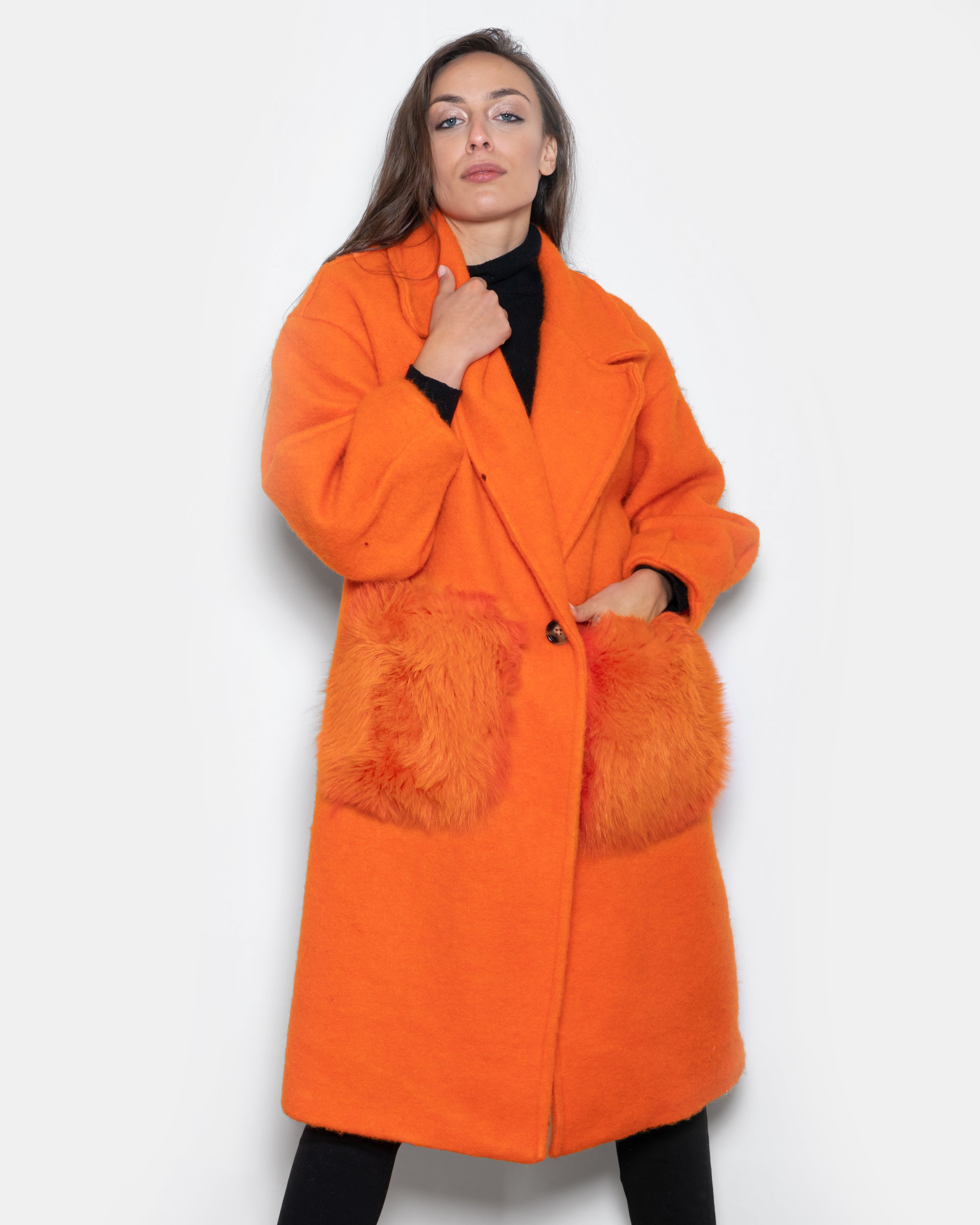 CAPPOTTO - tasche in volpe arancio