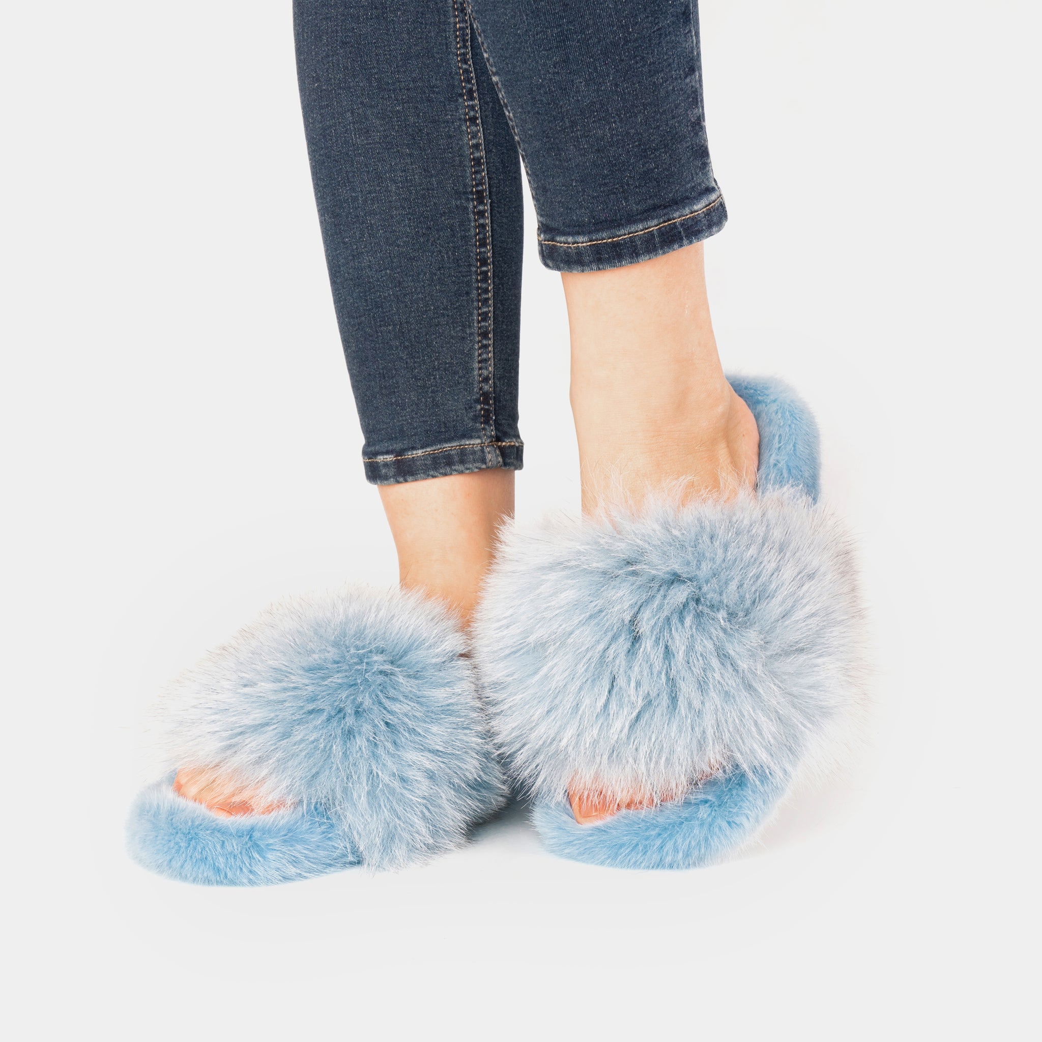 ASPEN - Slipper con Pelo di Visone & Volpe Celeste