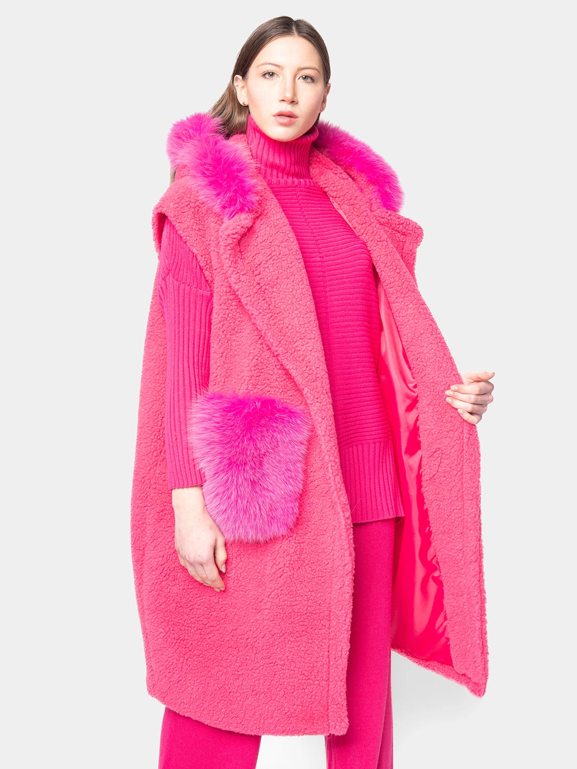 Teddy sleeveless with hood - fuchsia