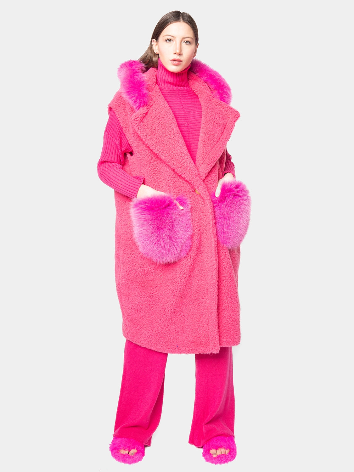 Teddy sleeveless with hood - fuchsia