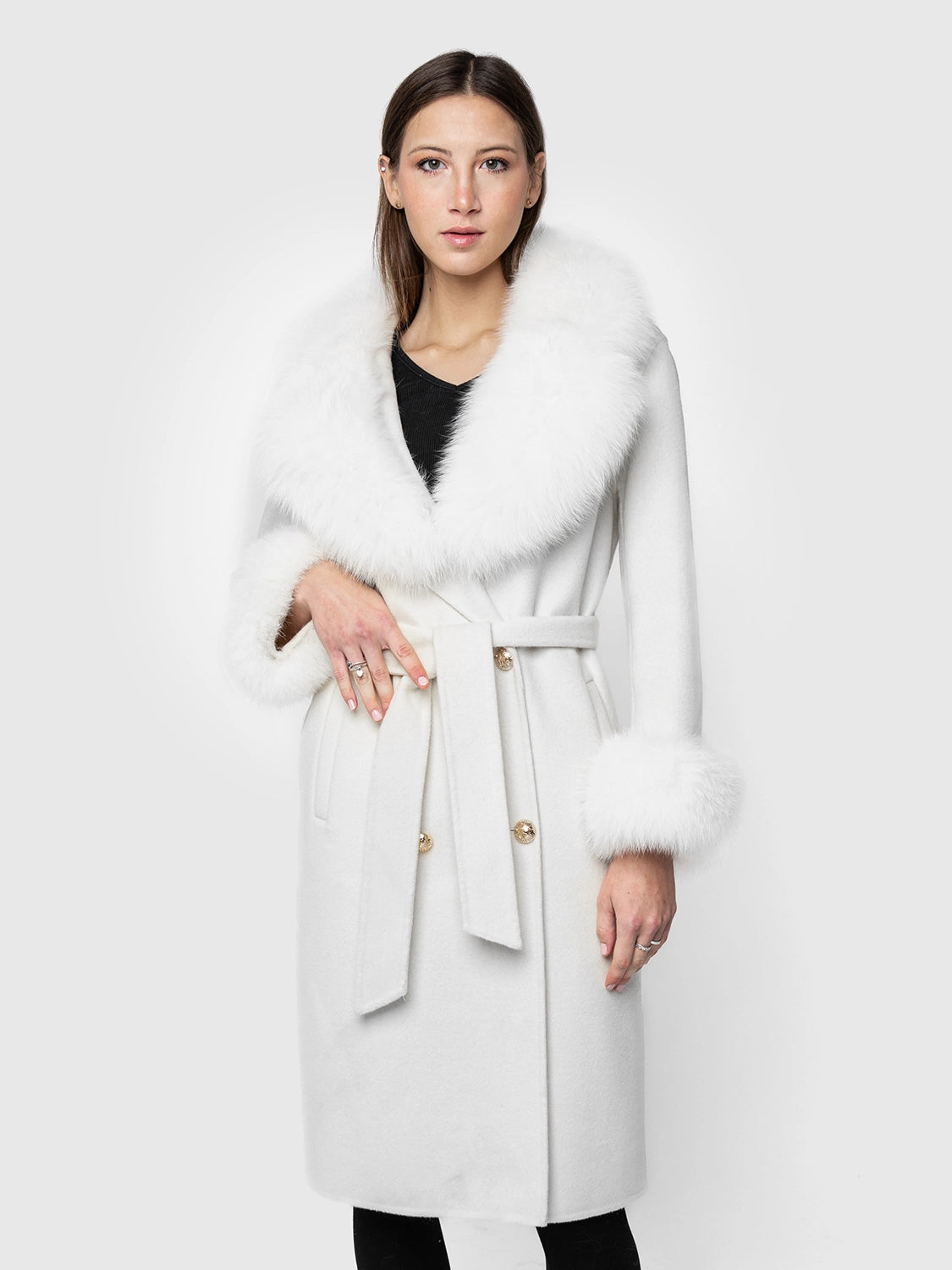 CAPPOTTO - cashmere collo e polsini in volpe bianco