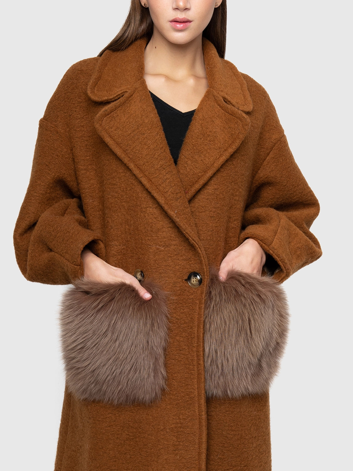 COAT - pockets in brown fox