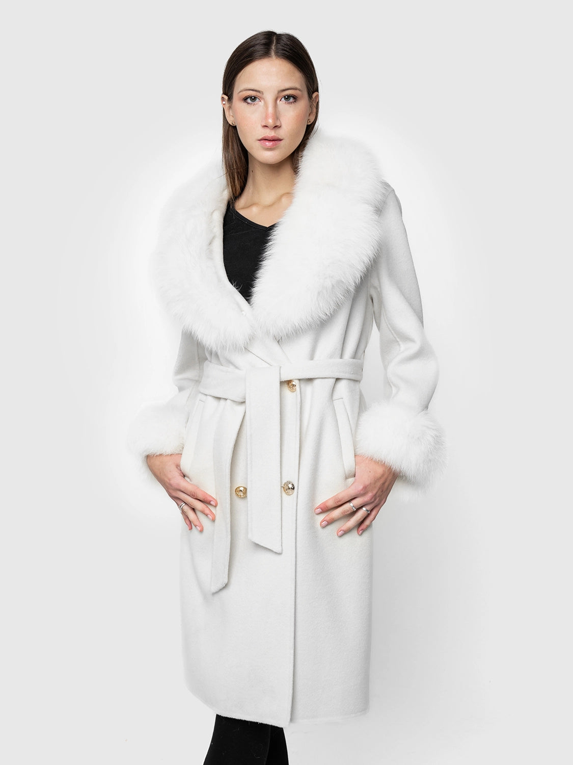 CAPPOTTO - cashmere collo e polsini in volpe bianco