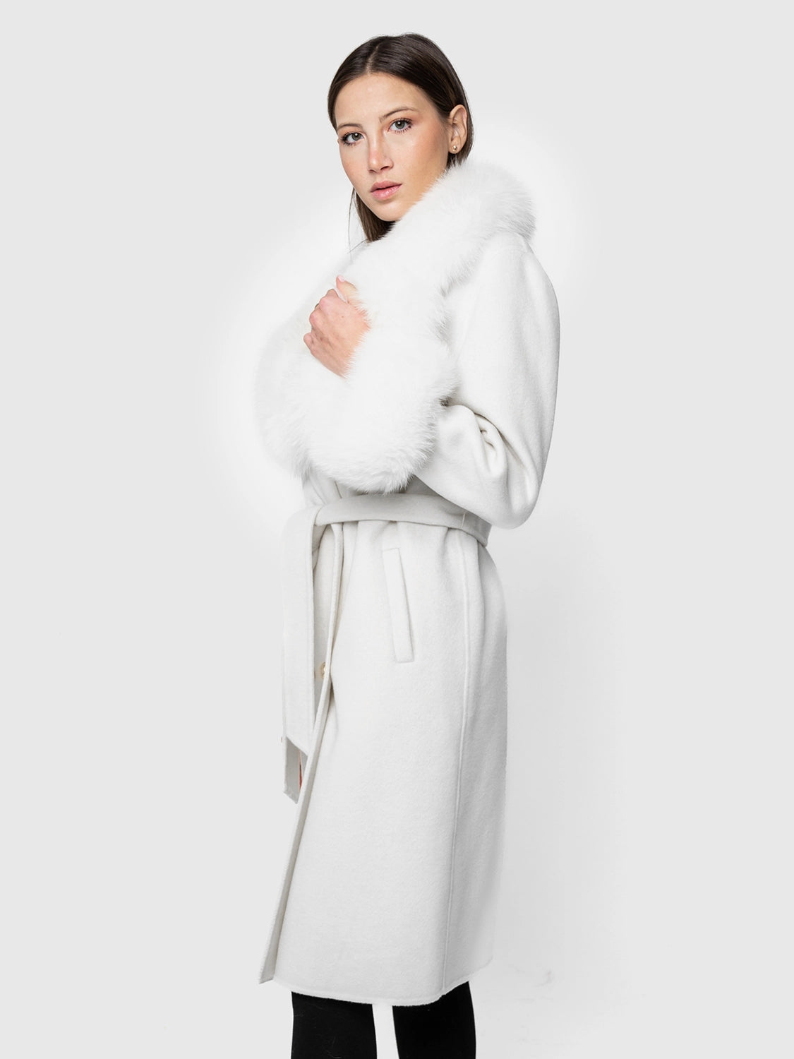 CAPPOTTO - cashmere collo e polsini in volpe bianco