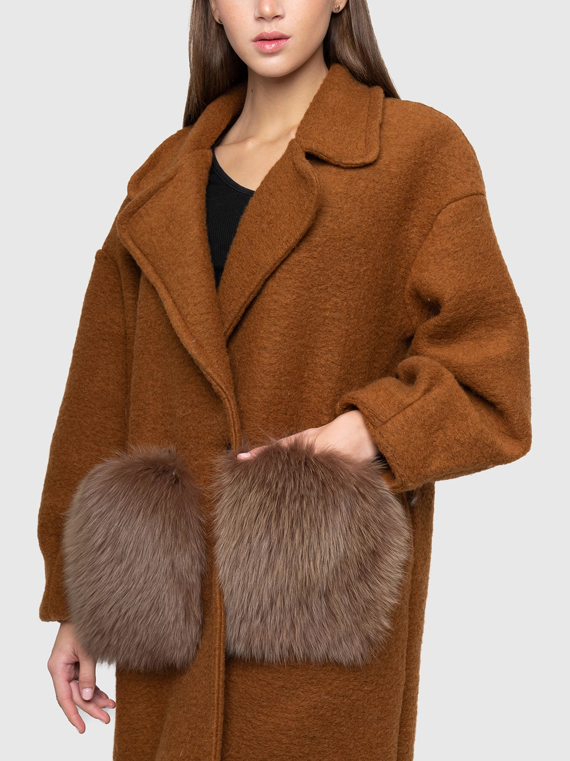 CAPPOTTO - tasche in volpe marrone