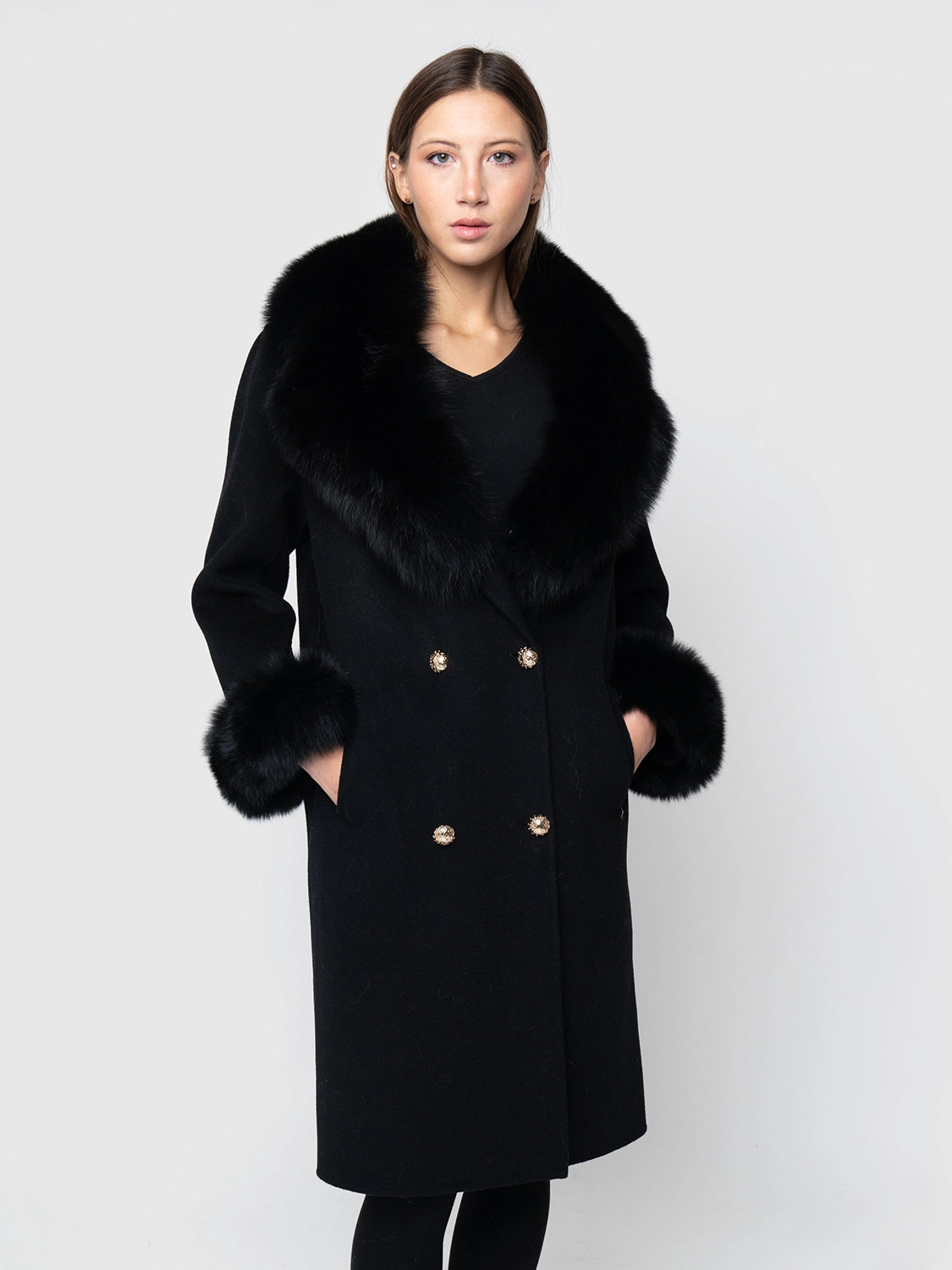 COAT - cashmere black fox collar and cuffs