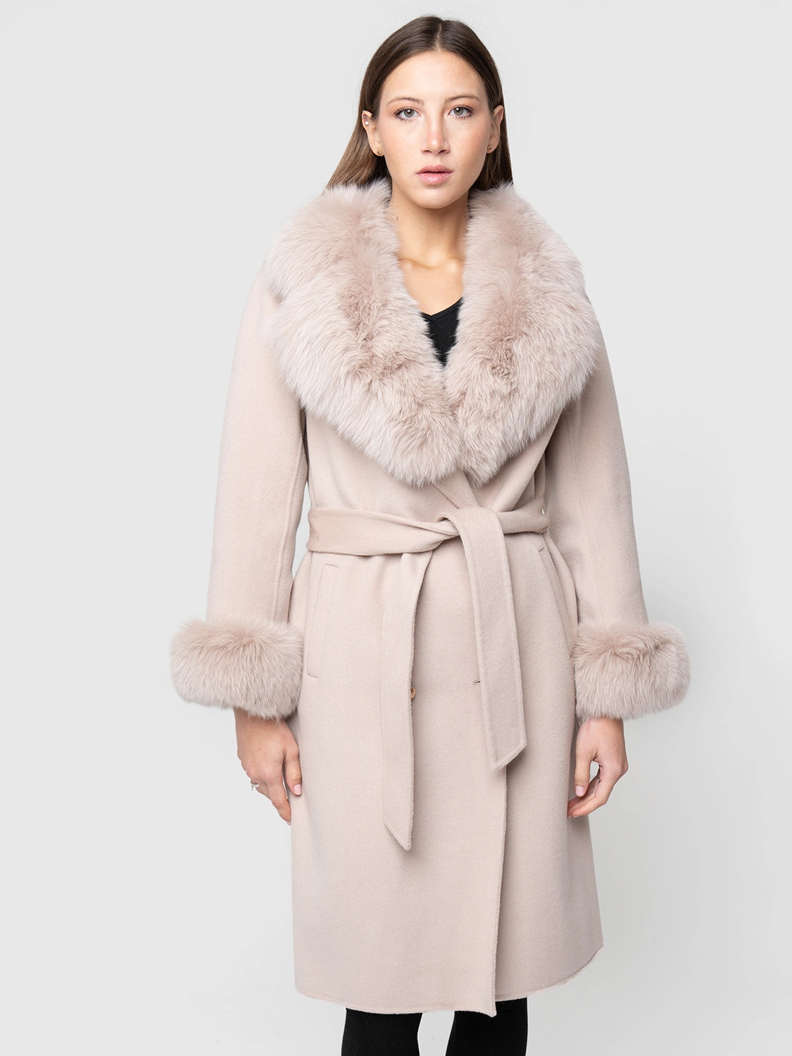 CAPPOTTO - cashmere collo e polsini in volpe beige