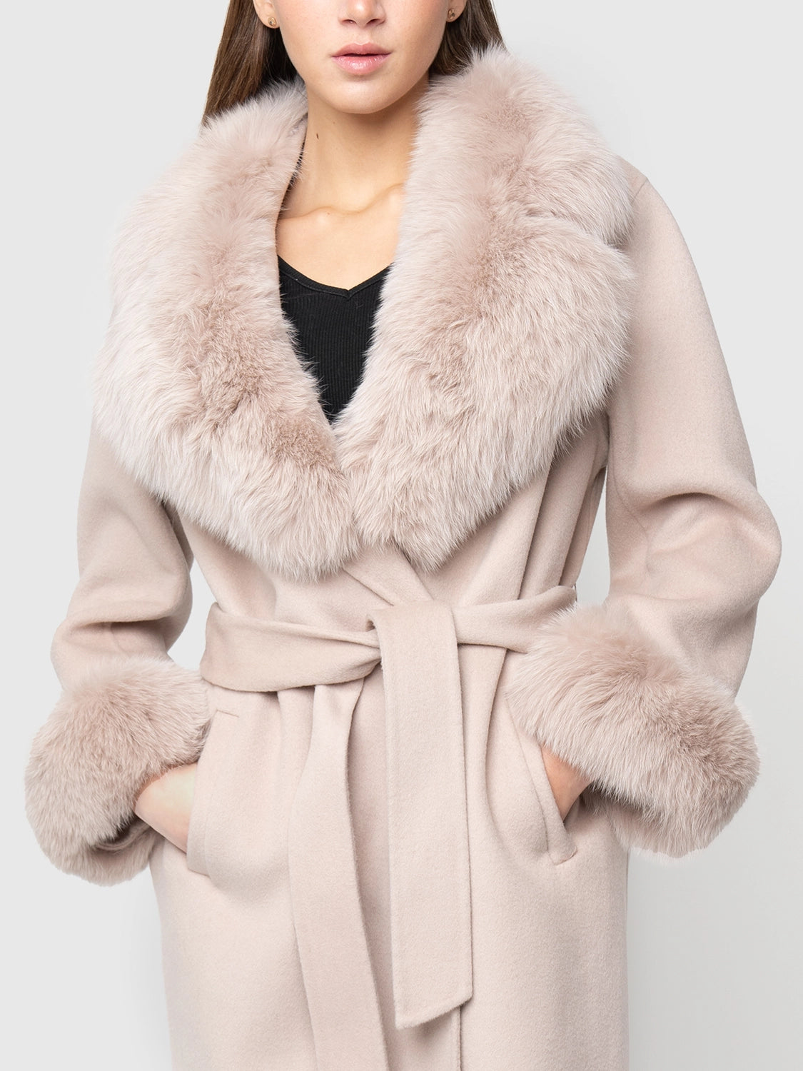 CAPPOTTO - cashmere collo e polsini in volpe beige