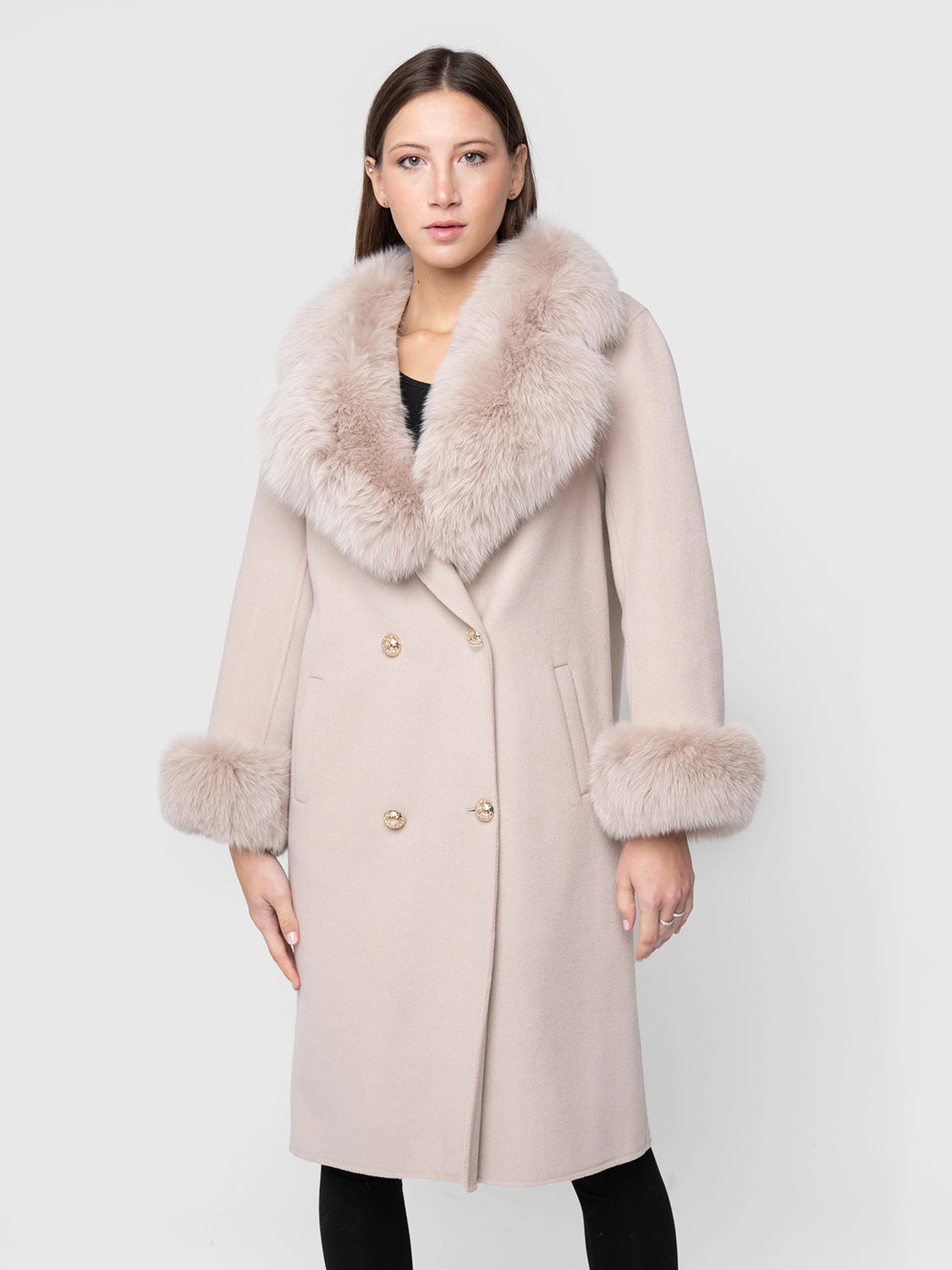 CAPPOTTO - cashmere collo e polsini in volpe beige