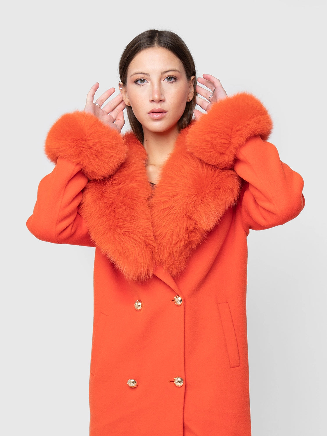 COAT - cashmere orange fox collar and cuffs