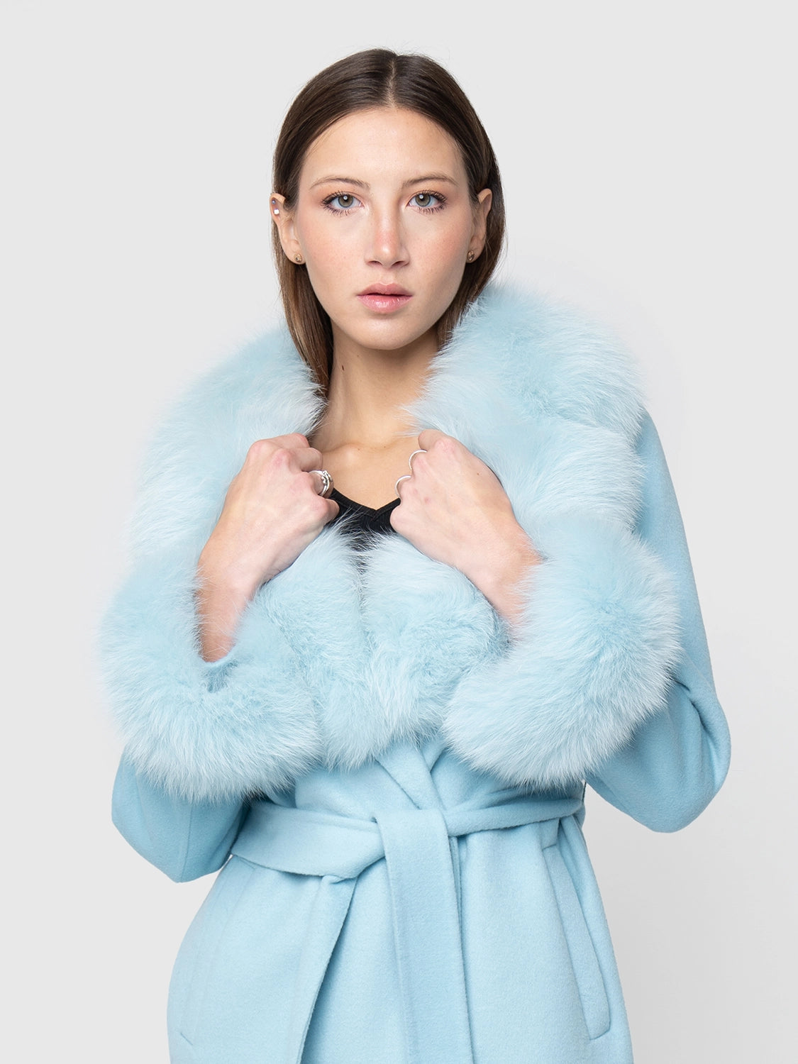 COAT - cashmere light blue fox collar and cuffs