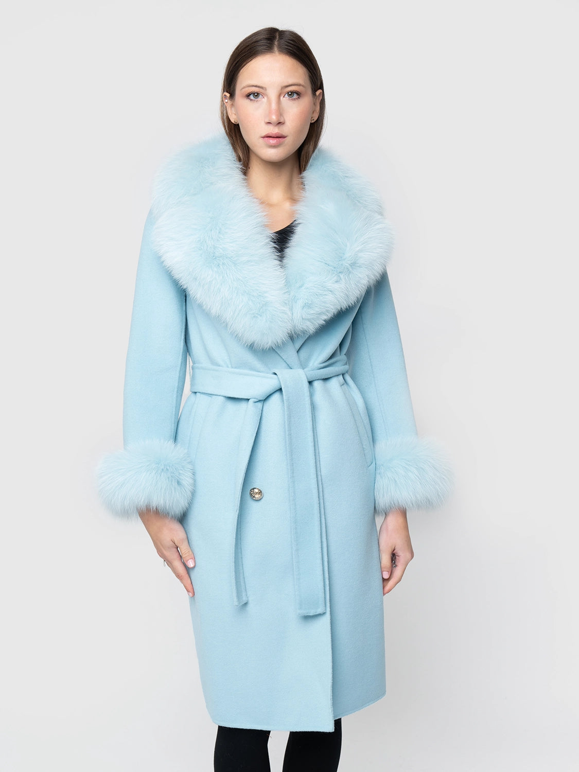 CAPPOTTO - cashmere collo e polsini in volpe celeste