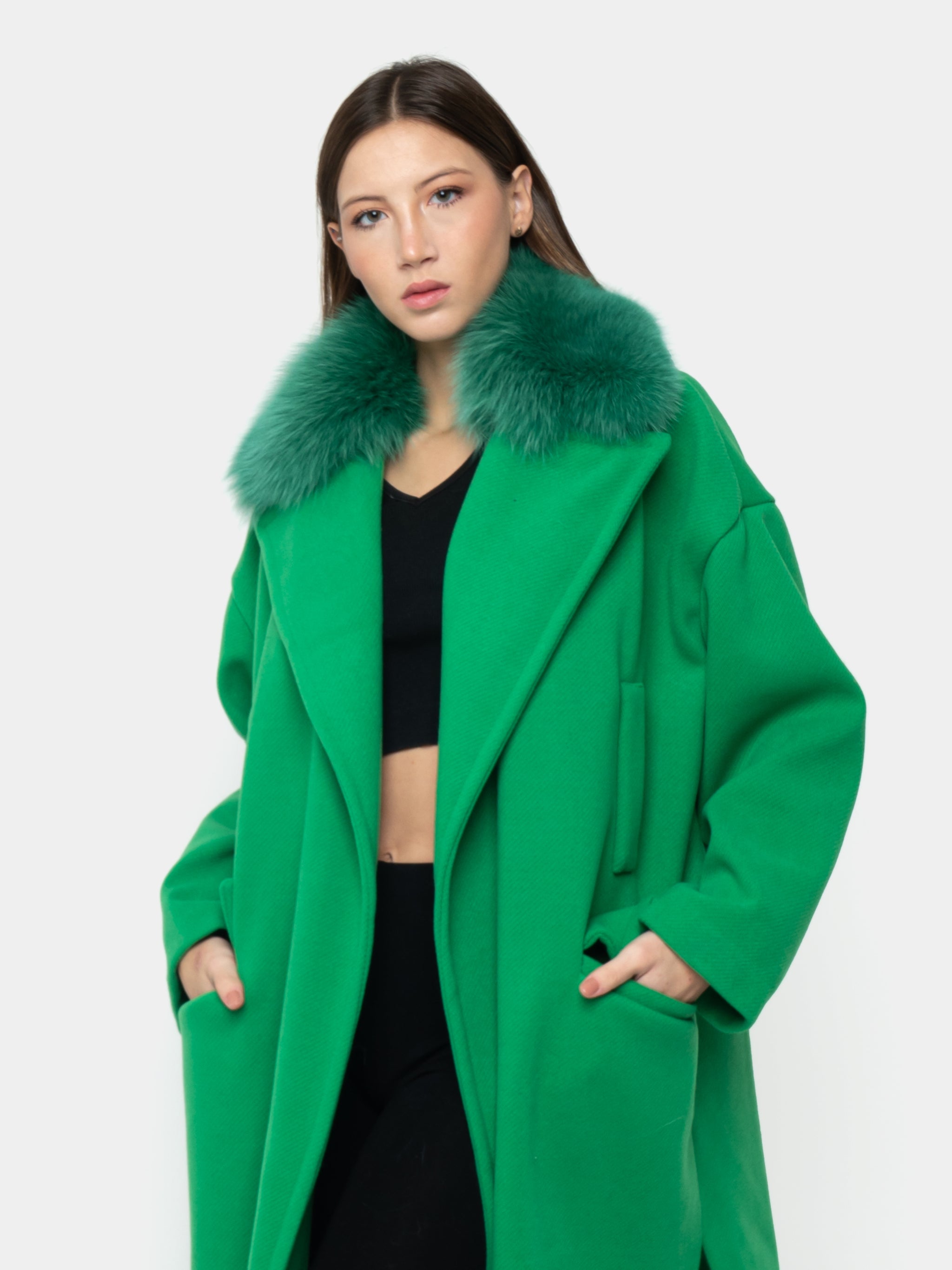 CAPPOTTO - collo e tasche in volpe verde