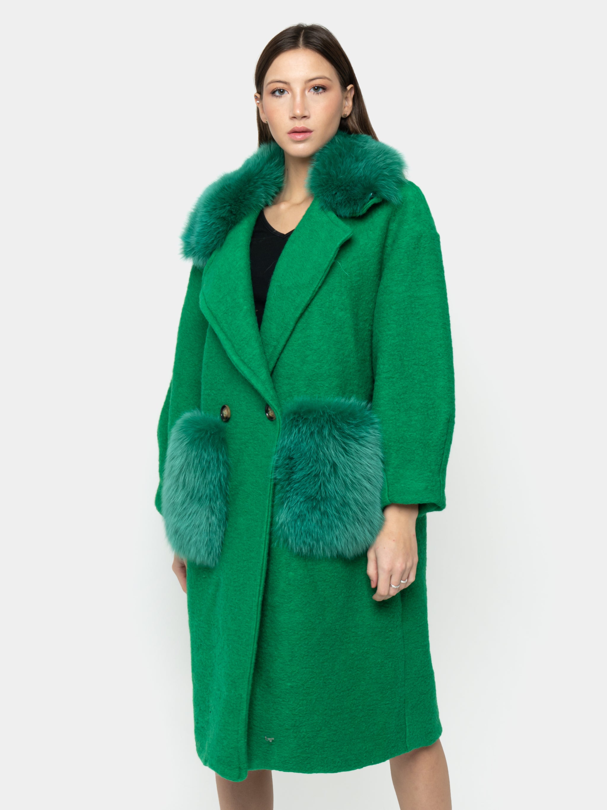 CAPPOTTO - collo e tasche in volpe verde