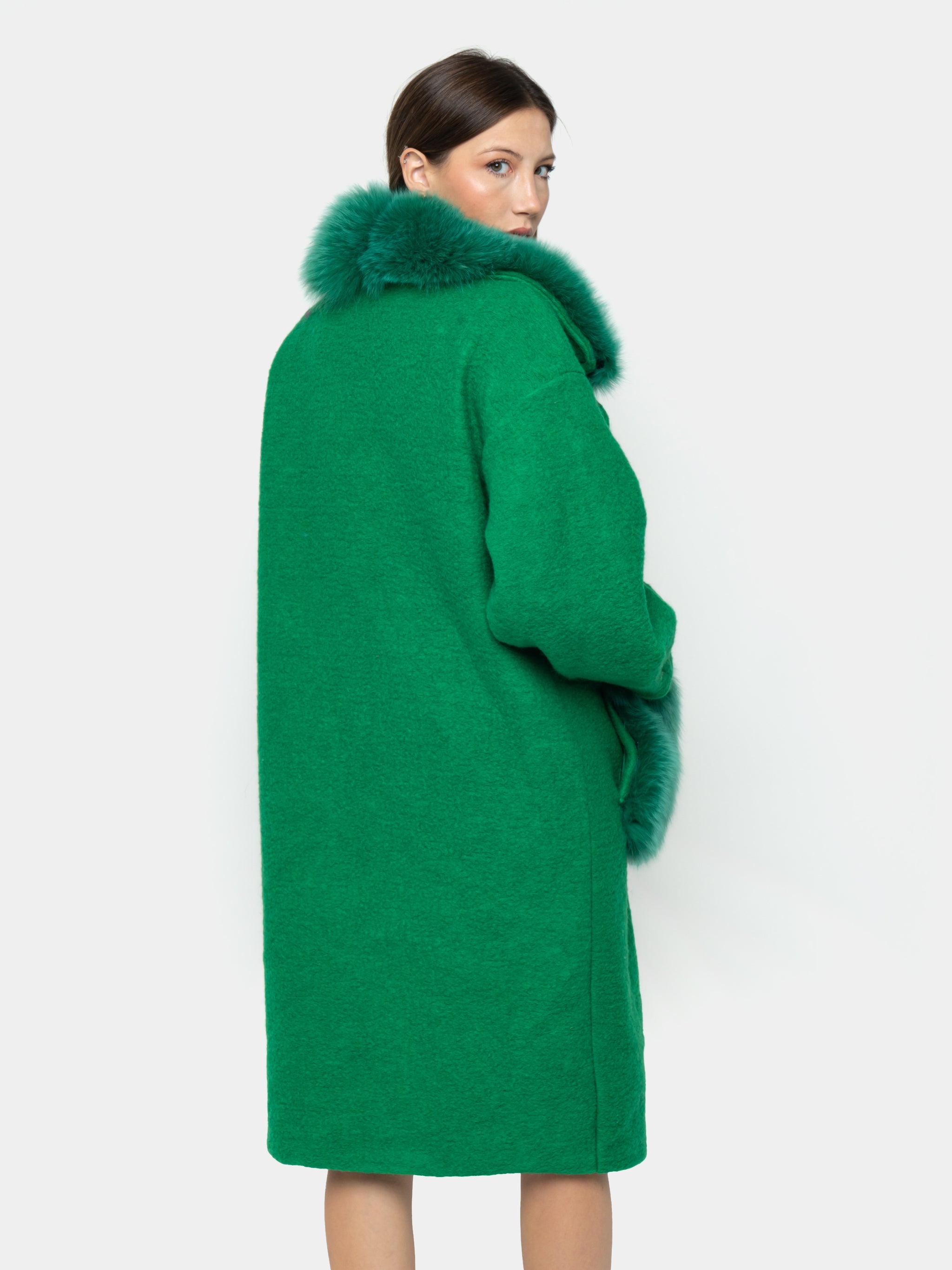 CAPPOTTO - collo e tasche in volpe verde