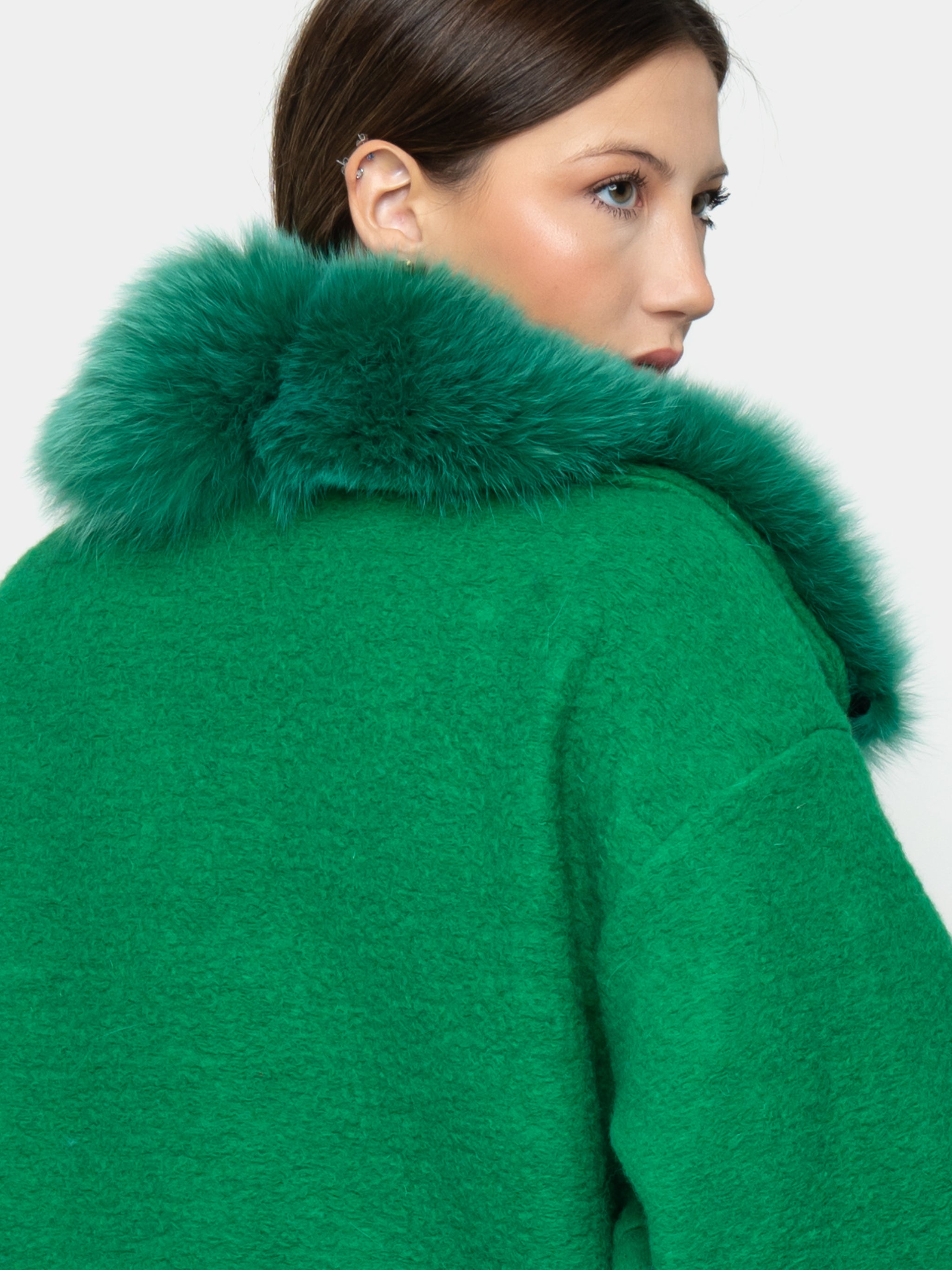 CAPPOTTO - collo e tasche in volpe verde