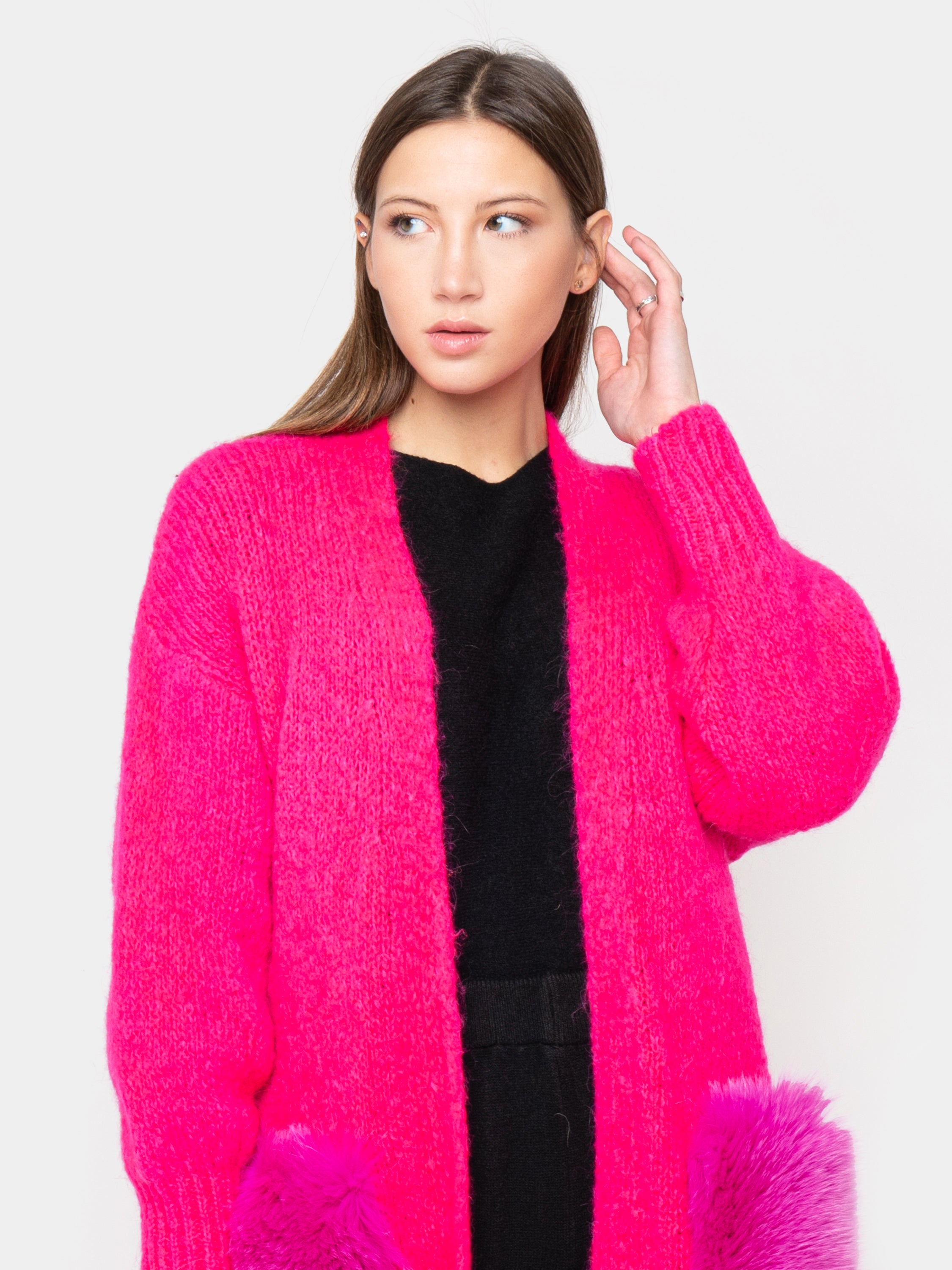 CARDIGAN - tasche in volpe fucsia