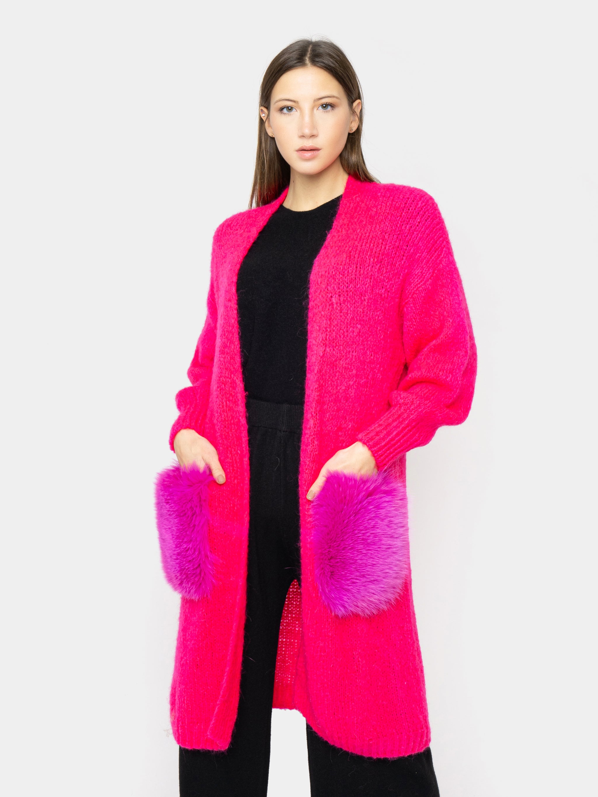 CARDIGAN - pockets in fuchsia fox