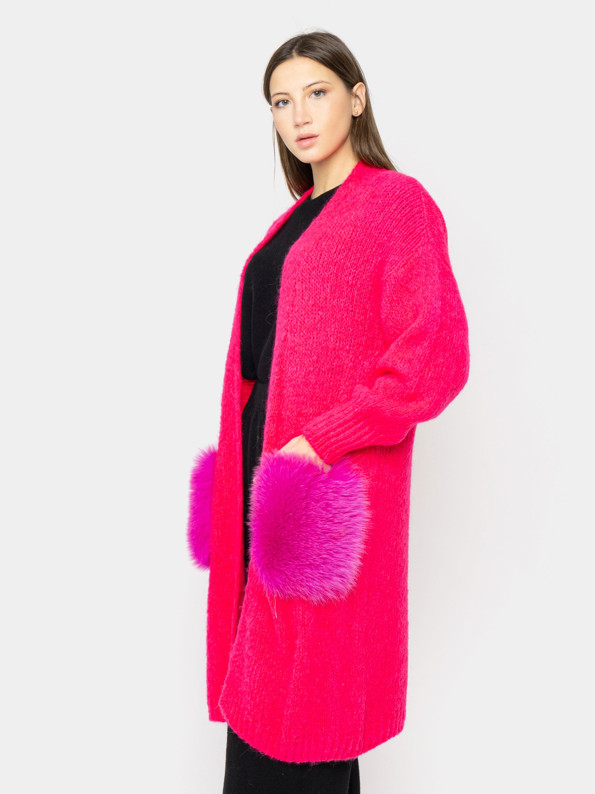 CARDIGAN - pockets in fuchsia fox