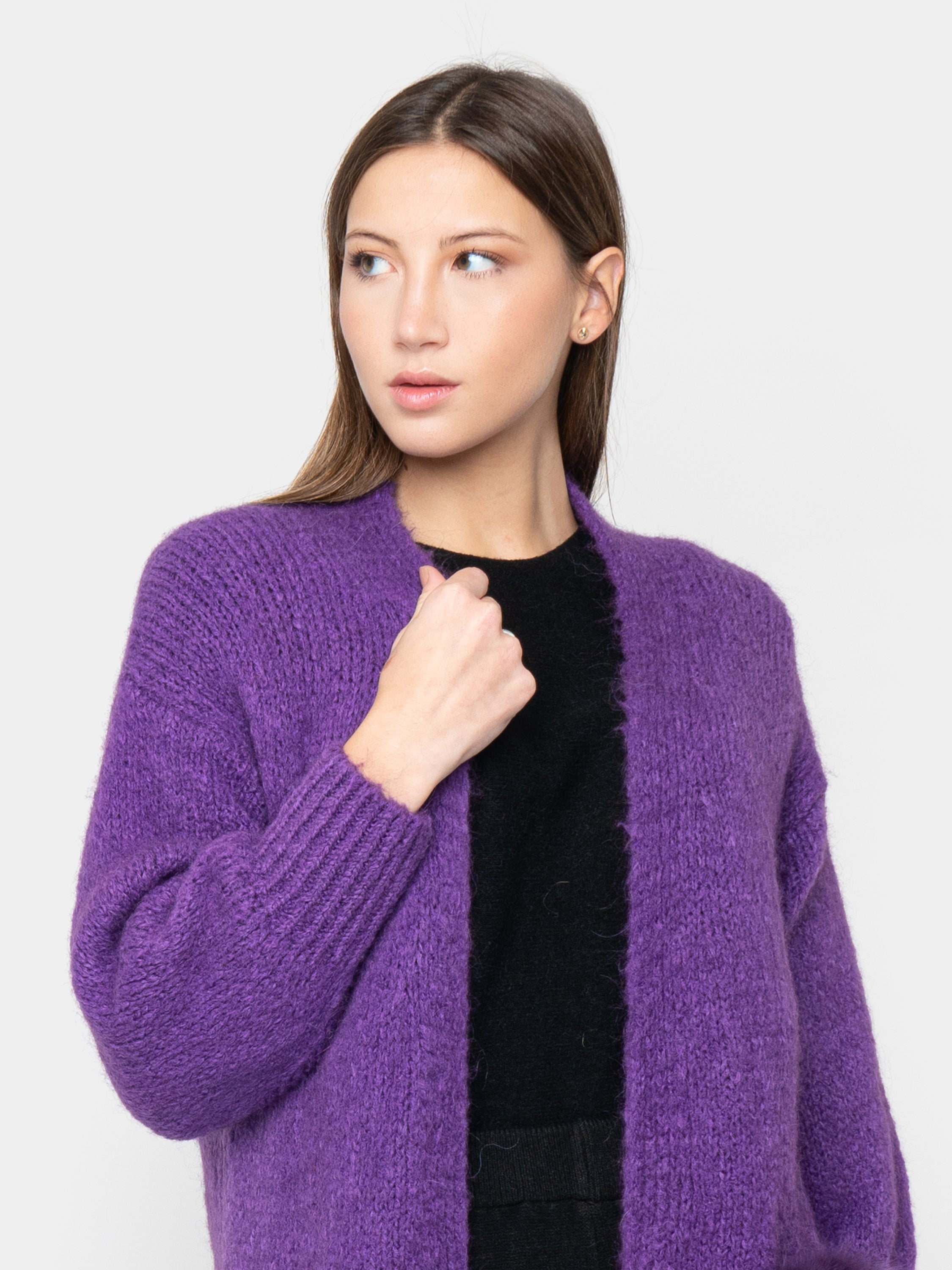 CARDIGAN - pockets in purple fox fur