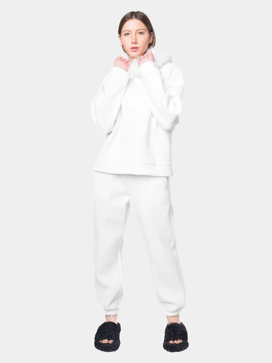 PORTO VENERE - Hooded tracksuit with white fox trim