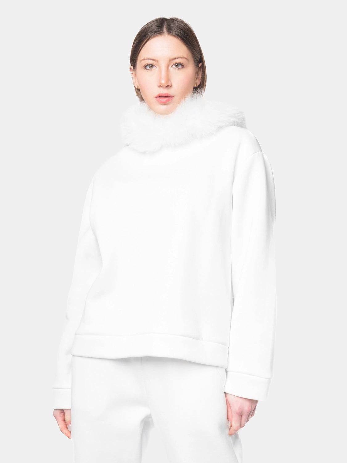 PORTO VENERE - Hooded tracksuit with white fox trim