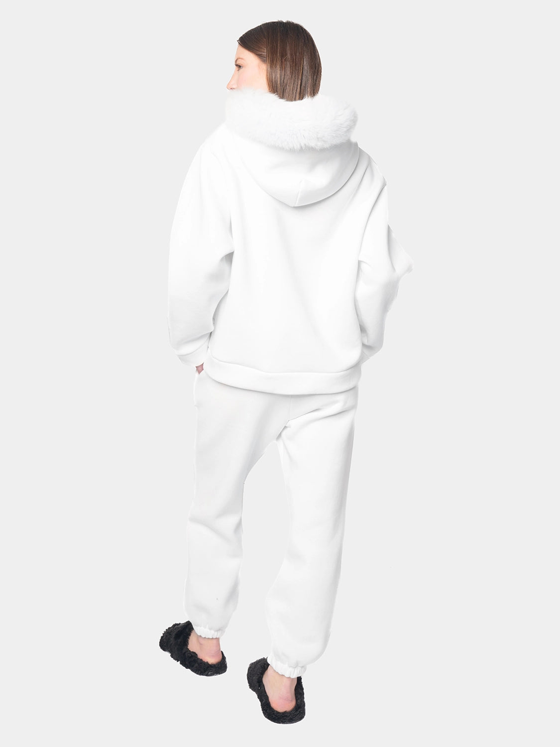 PORTO VENERE - Hooded tracksuit with white fox trim