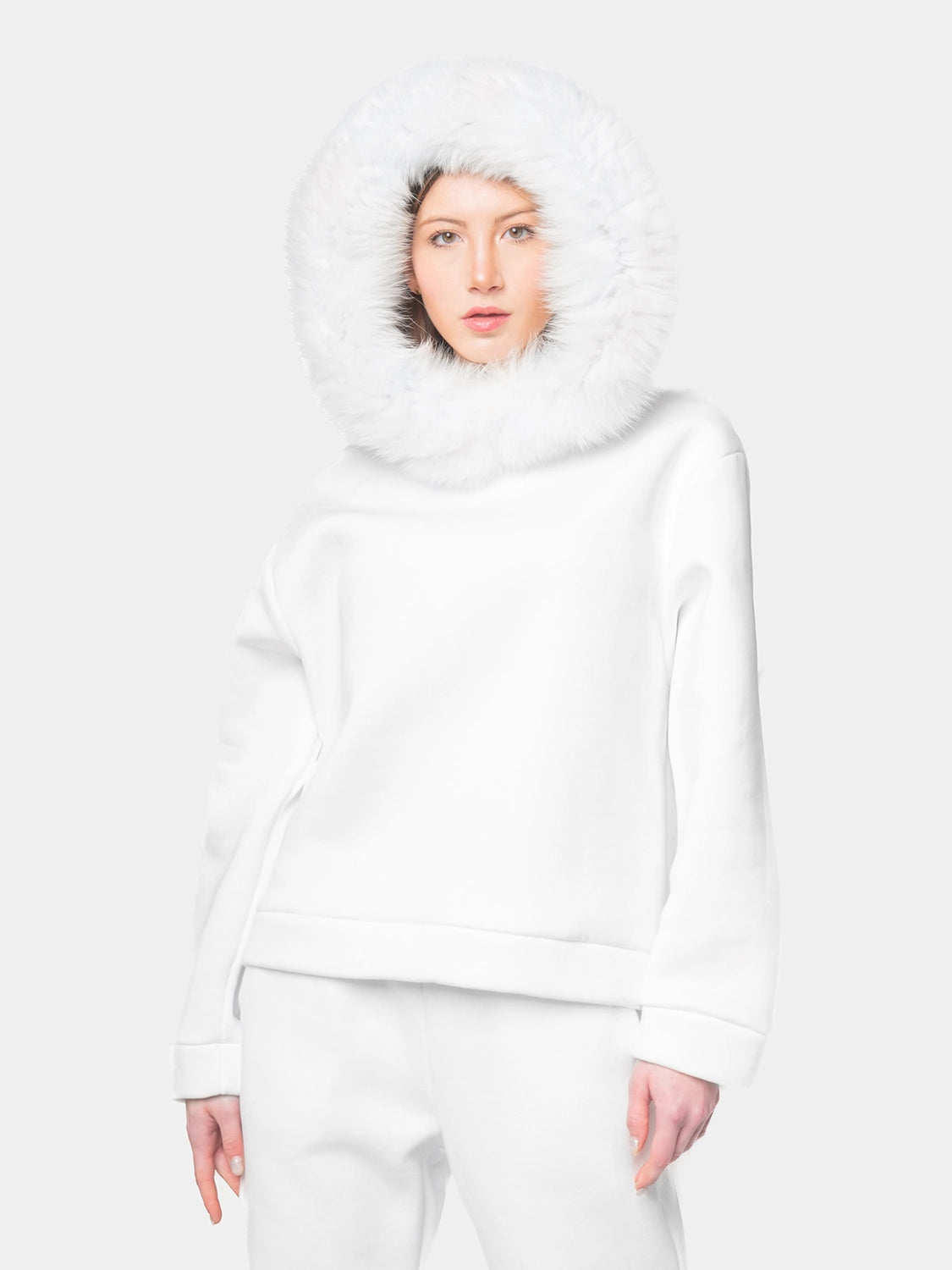 PORTO VENERE - Hooded tracksuit with white fox trim