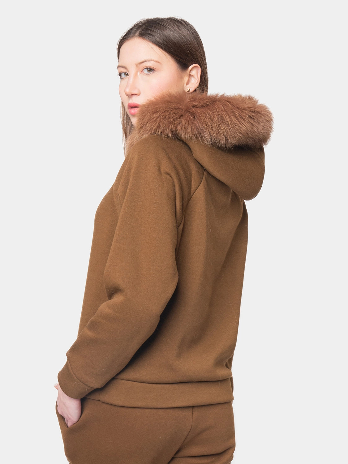 PORTO VENERE - Hooded tracksuit with fox trim - brown