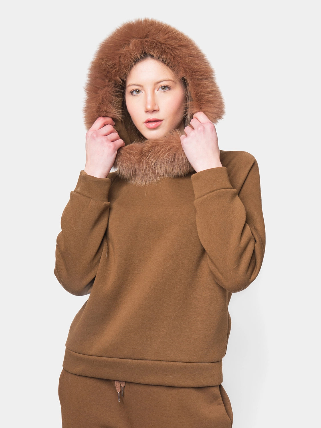 PORTO VENERE - Hooded tracksuit with fox trim - brown