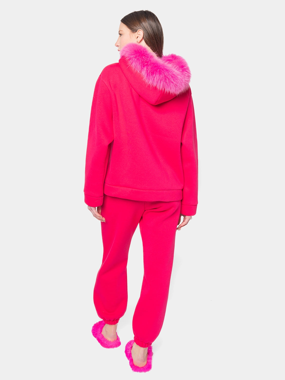 PORTO VENERE Hooded tracksuit with fox trim fuchsia