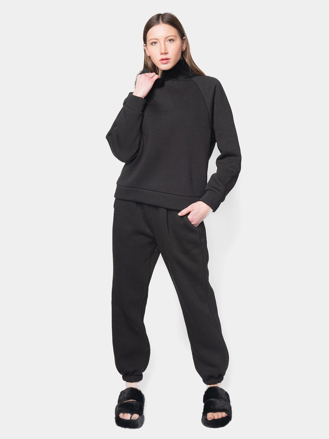 PORTO VENERE - Hooded tracksuit with fox border - black