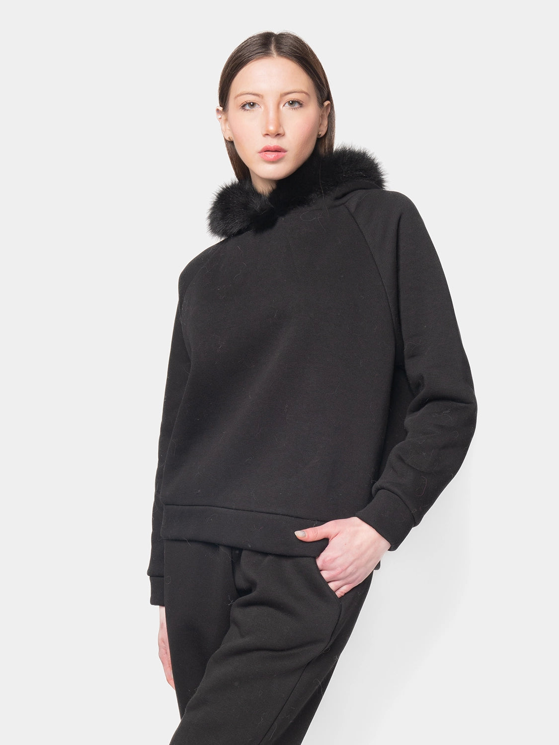 PORTO VENERE - Hooded tracksuit with fox border - black