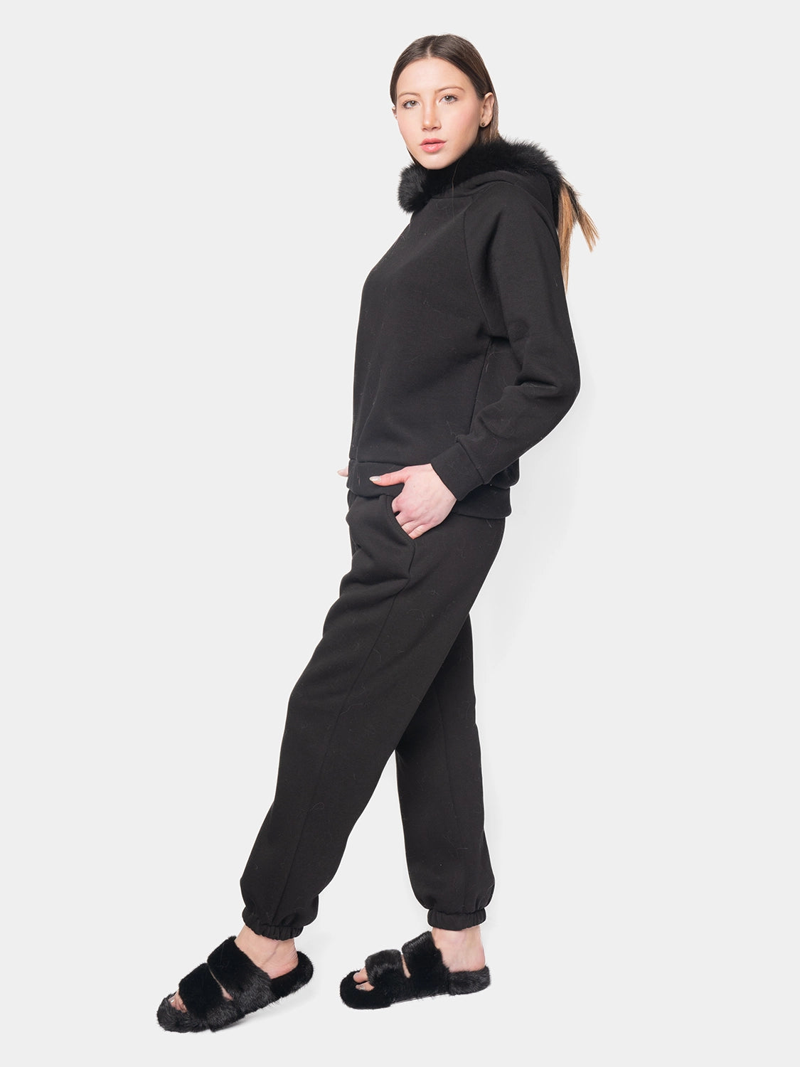 PORTO VENERE - Hooded tracksuit with fox border - black