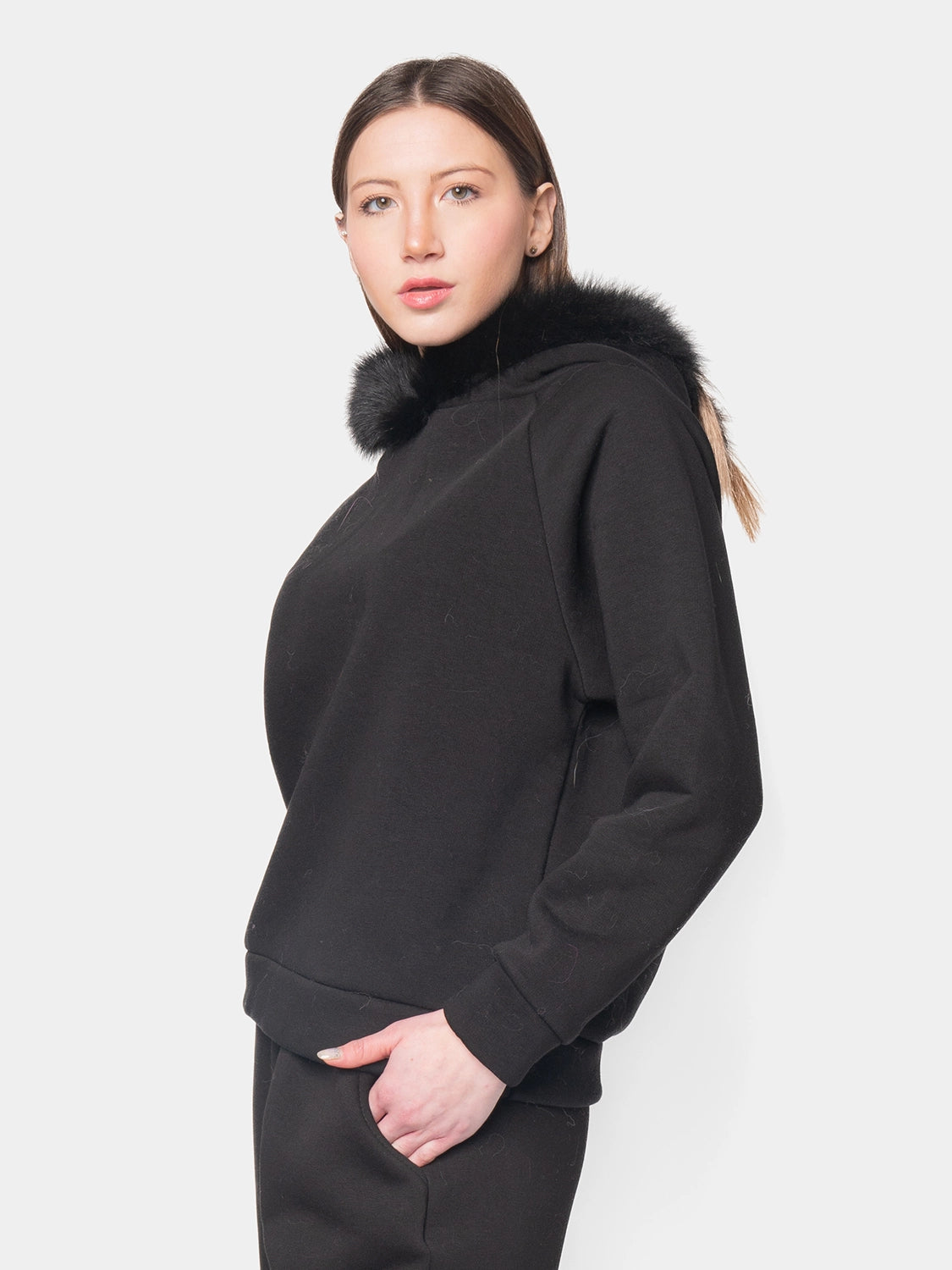 PORTO VENERE - Hooded tracksuit with fox border - black