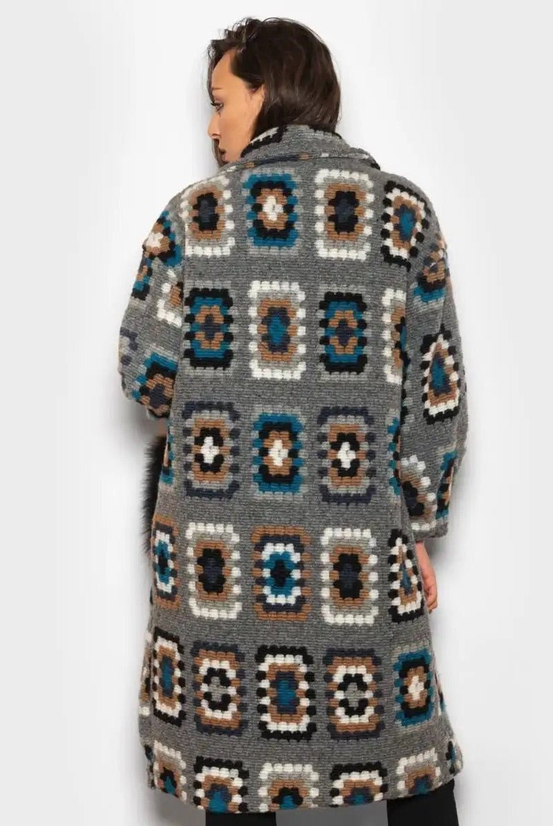 Cappottino Con Tasche In Volpe Fantasia Crochet grigio - Elisabettapanerai