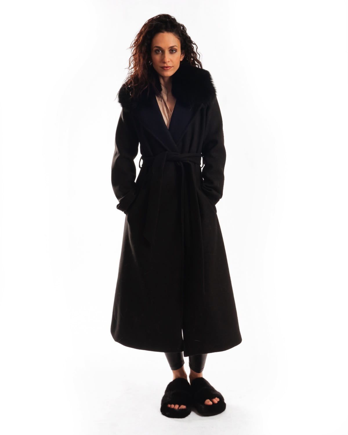 Cappotto con Cintura e Collo In Volpe Nero - Elisabettapanerai