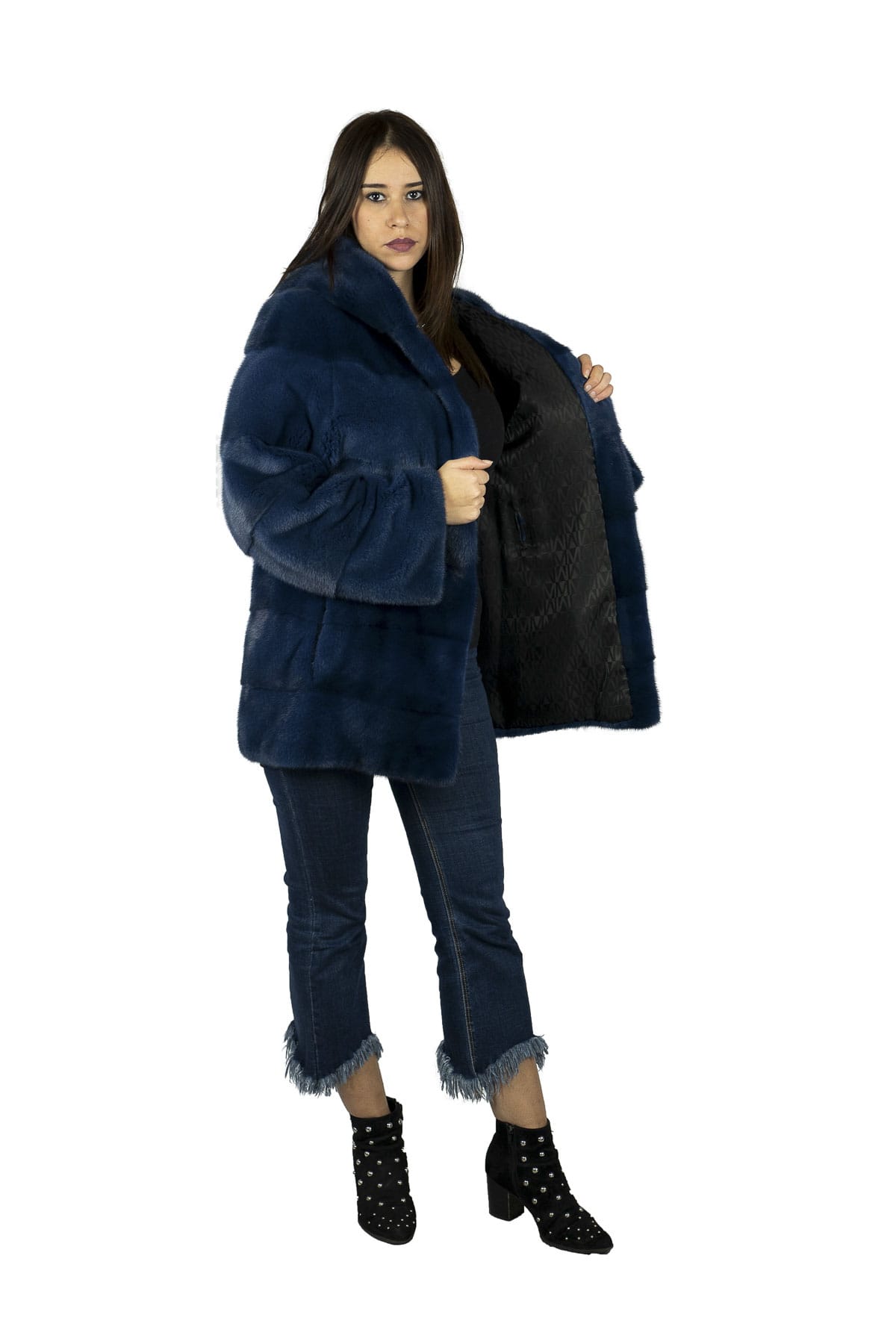 Cappotto in Visone Blu Cobalto con Cappuccio - Elisabettapanerai