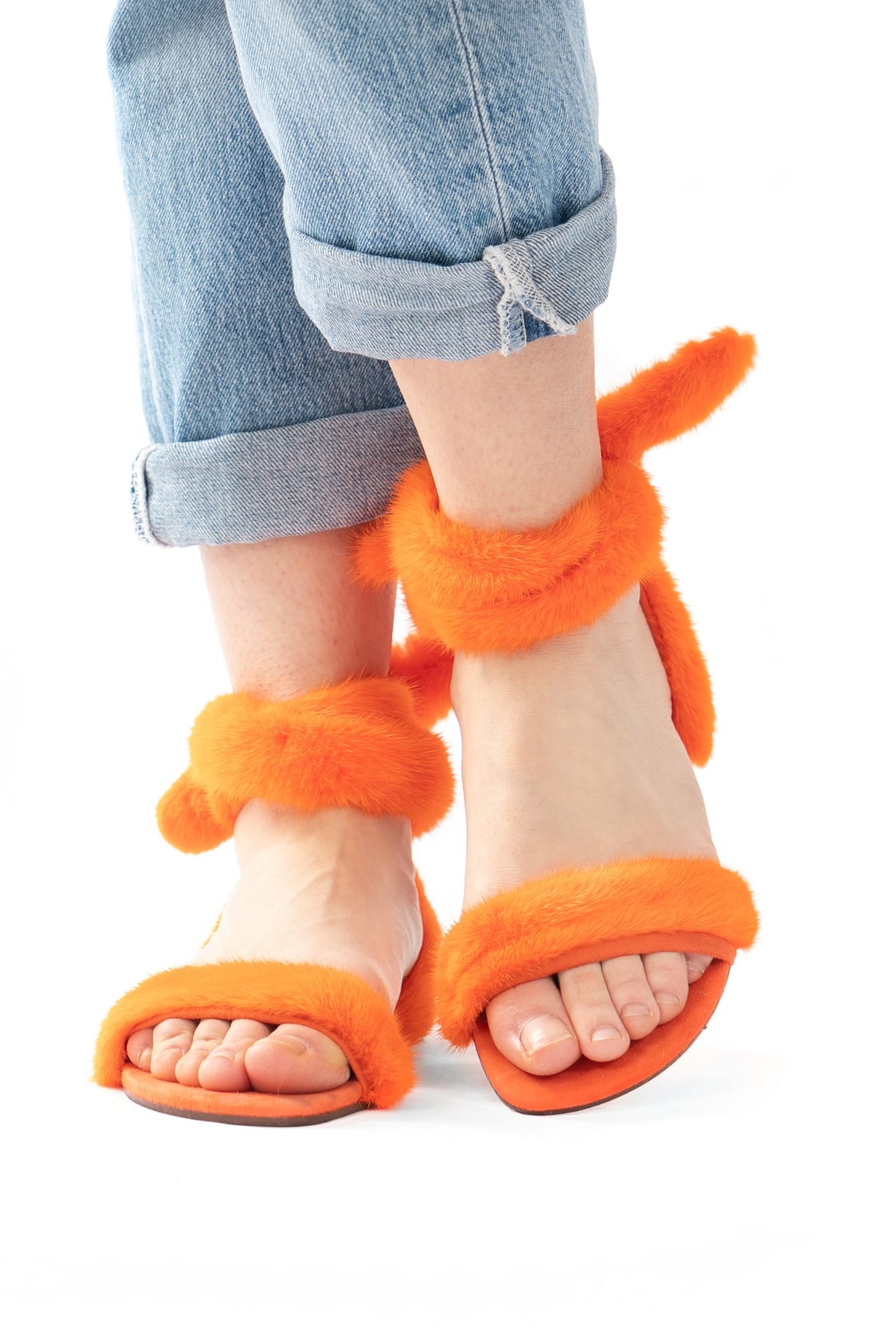 ST. TROPEZ - Sandalo con Pelo di Visone Arancione - Elisabettapanerai