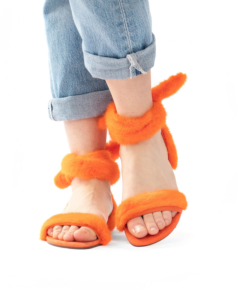 ST. TROPEZ - Sandalo con Pelo di Visone Arancione - Elisabettapanerai